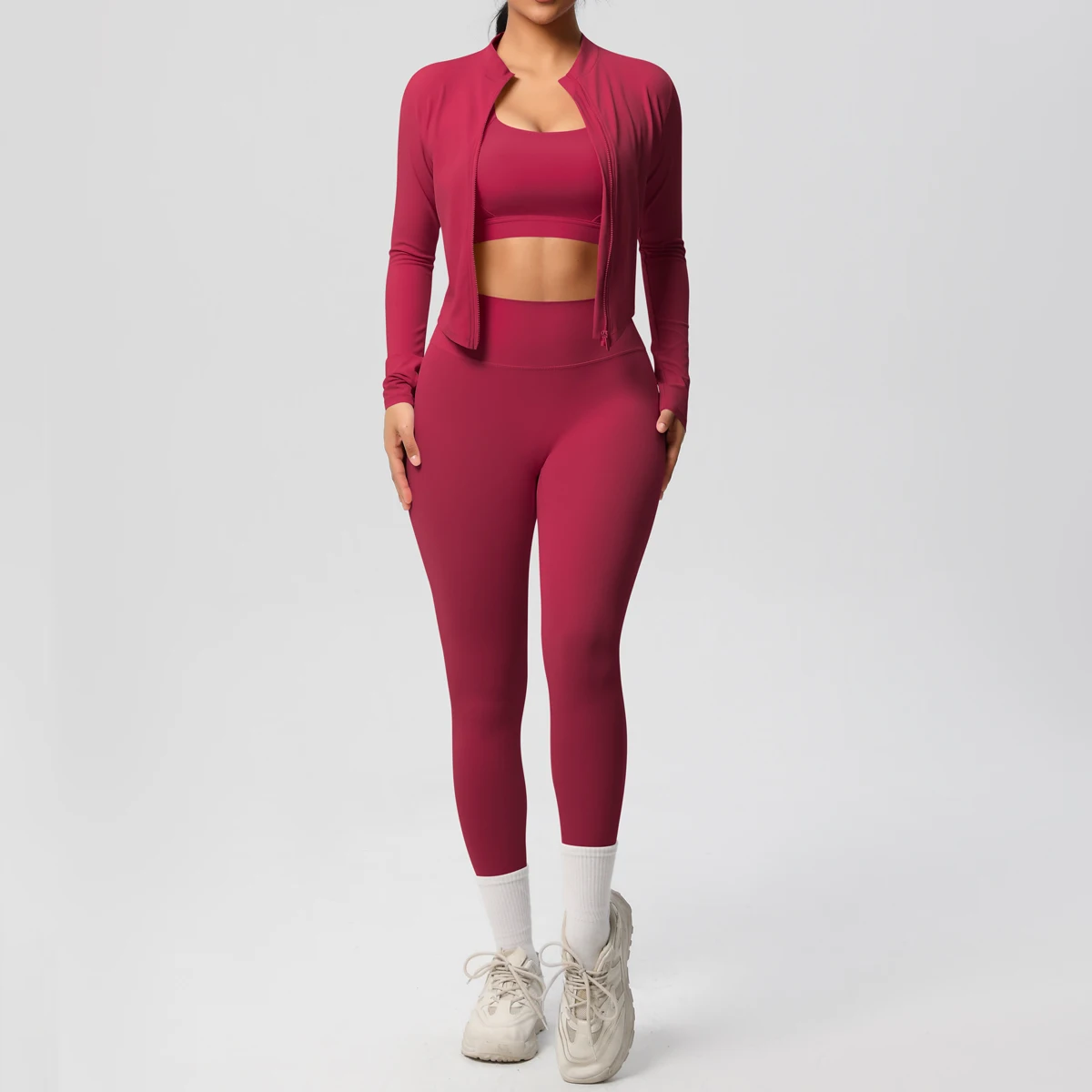3 stücke Sportswear Yoga Set Gym Sport Bh Zipper Jacke Leggings Kleidung Sportswear Yoga Anzüge Für Frauen Fitness Set Trainingsanzug – Detail 36