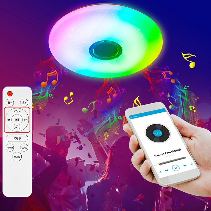 MANVIV RGB Smart Ceiling Lamps Modern Ceiling Lighting Music Remote Control App Control Bluetooth Speaker AC 220V Indoor Decor