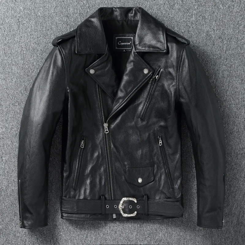 

2025 Classical Motorcycle Jackets Men Leather Jacket 100% Natural Cowhide Thick Moto Jacket Winter Biker Clothes Slim Coats