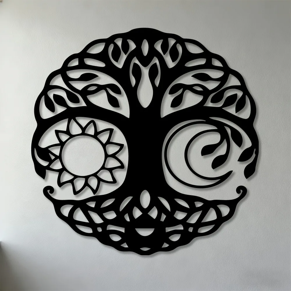 Brand Celtic Tree Metal Wall Art Sun Moon Phase Iron Knot Sculpture 2D Decor For Living Room Bedroom Office Garden Irish Style