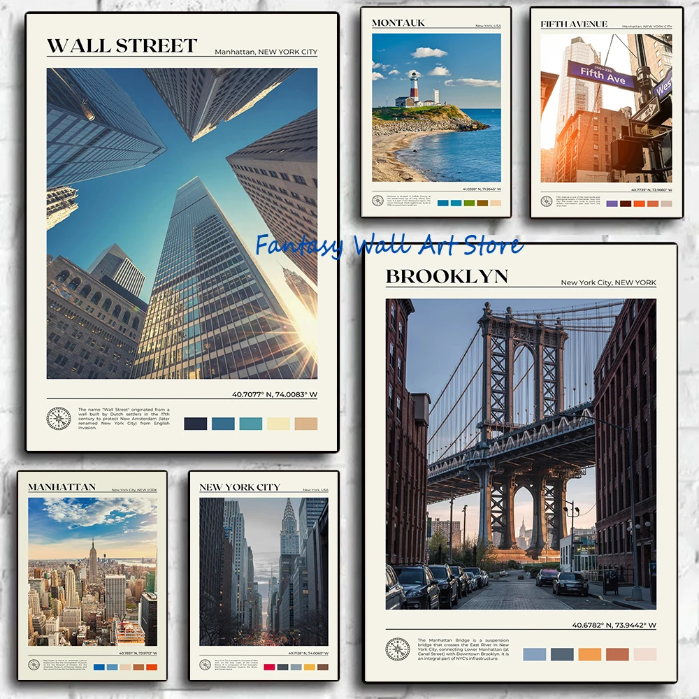 Póster del Parque Central de la ciudad de Nueva York, Brooklyn Queens Wall Street, cincuenta Avenue, pintura en lienzo, imágenes de pared, decoración del hogar, regalo de viaje