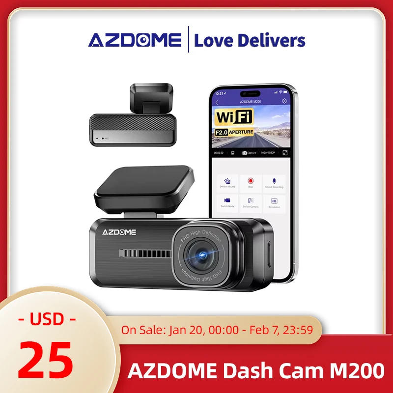 

AZDOME Mini Dash Cam M200 Car DVR WiFi Dashcam 1080P Front Dash Camera for Cars 150FOV Car Camera 24H Parking Mode Night Vision