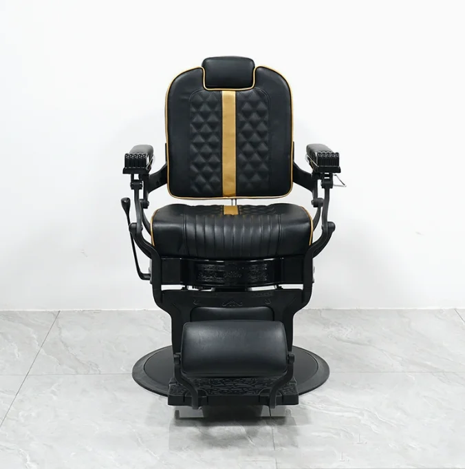 Custom Durable Black And Gold Hair Salon Chair Wholesale Luxury Vintage Barber Chair For Hair Salon