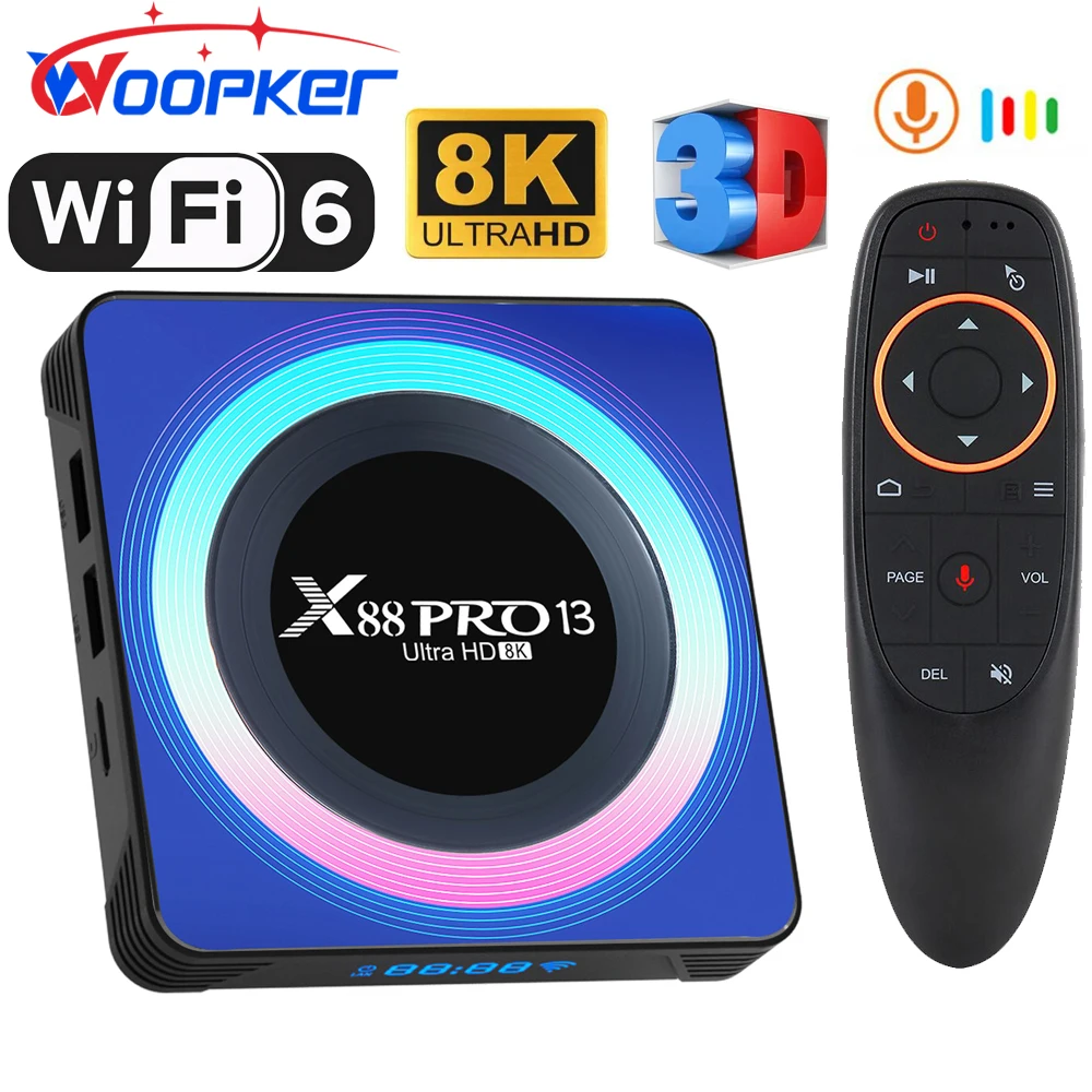 Woopker-Boîtier Smart TV X88 Pro 13, Android 13.0, 8K HD, WiFi 6, RK3528, décodeur, lecteur multimédia avec assistant vocal Google