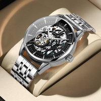 GUANQIN Men Watch Luxury Original Automatic Mechanical Skeleton Stainless Steel Case Business Leisure Waterproof Watches for Man