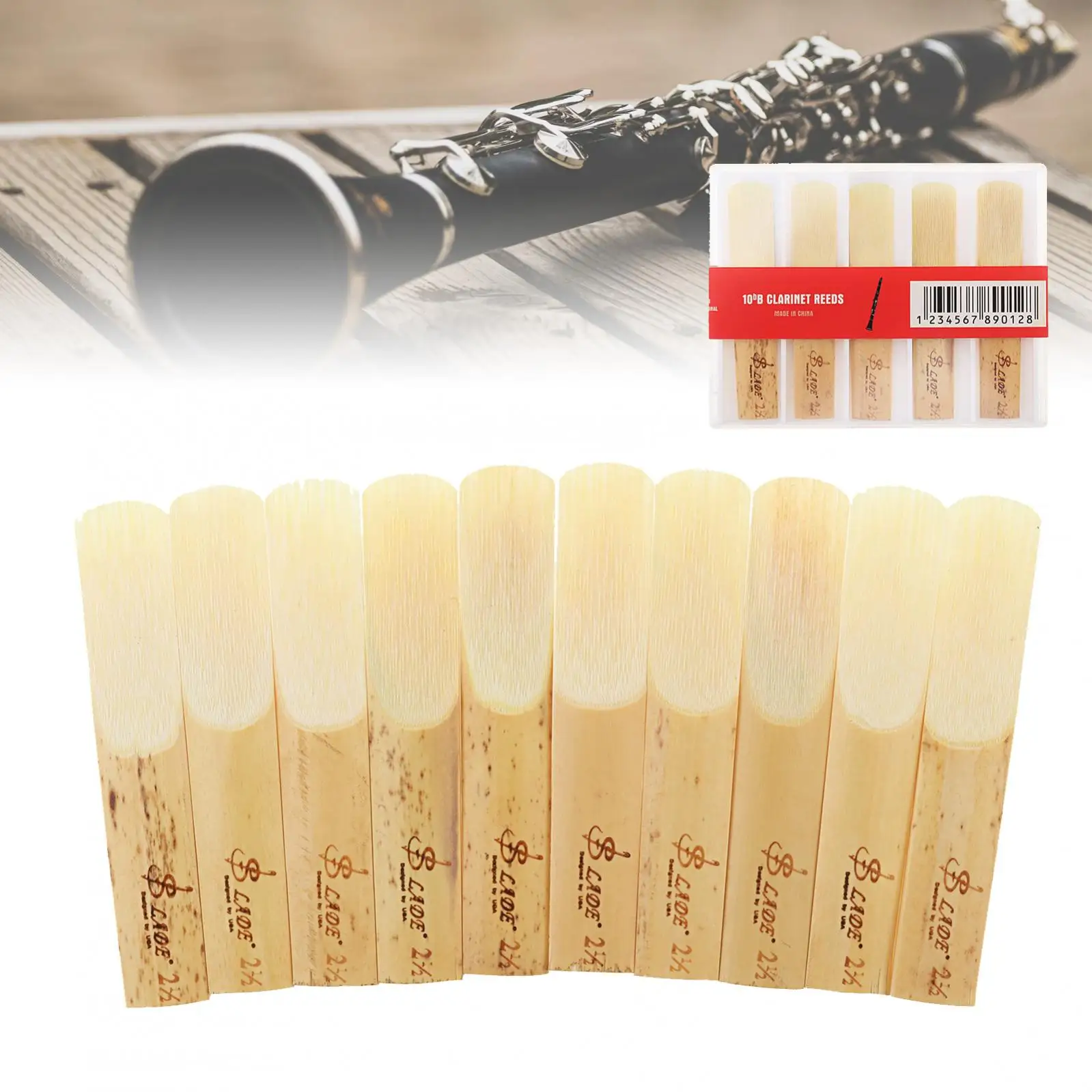 

10pcs bB Clarinet Reeds for Beginner and Player with Plastic Box, Strength 2.5 Reed Woodwind Instruments Accessories