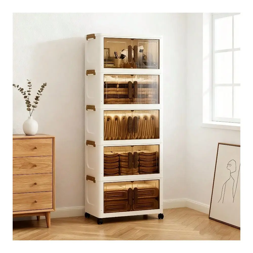 

Capacity Foldable3Tiers 4 Tiers 5 Tier Wheeled Storage Box, 29.06gal Large Capacity Living Room Wardrobe Storage Artifact Stack