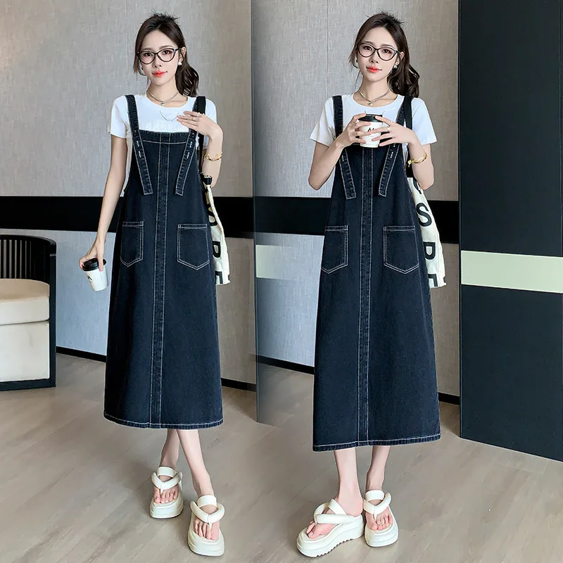 

Women's Spring and Autumn Slim Fit Korean Loose Slimming Mid Length Tank Top Skirt with Cowboy Strap Skirt of Reduced Age