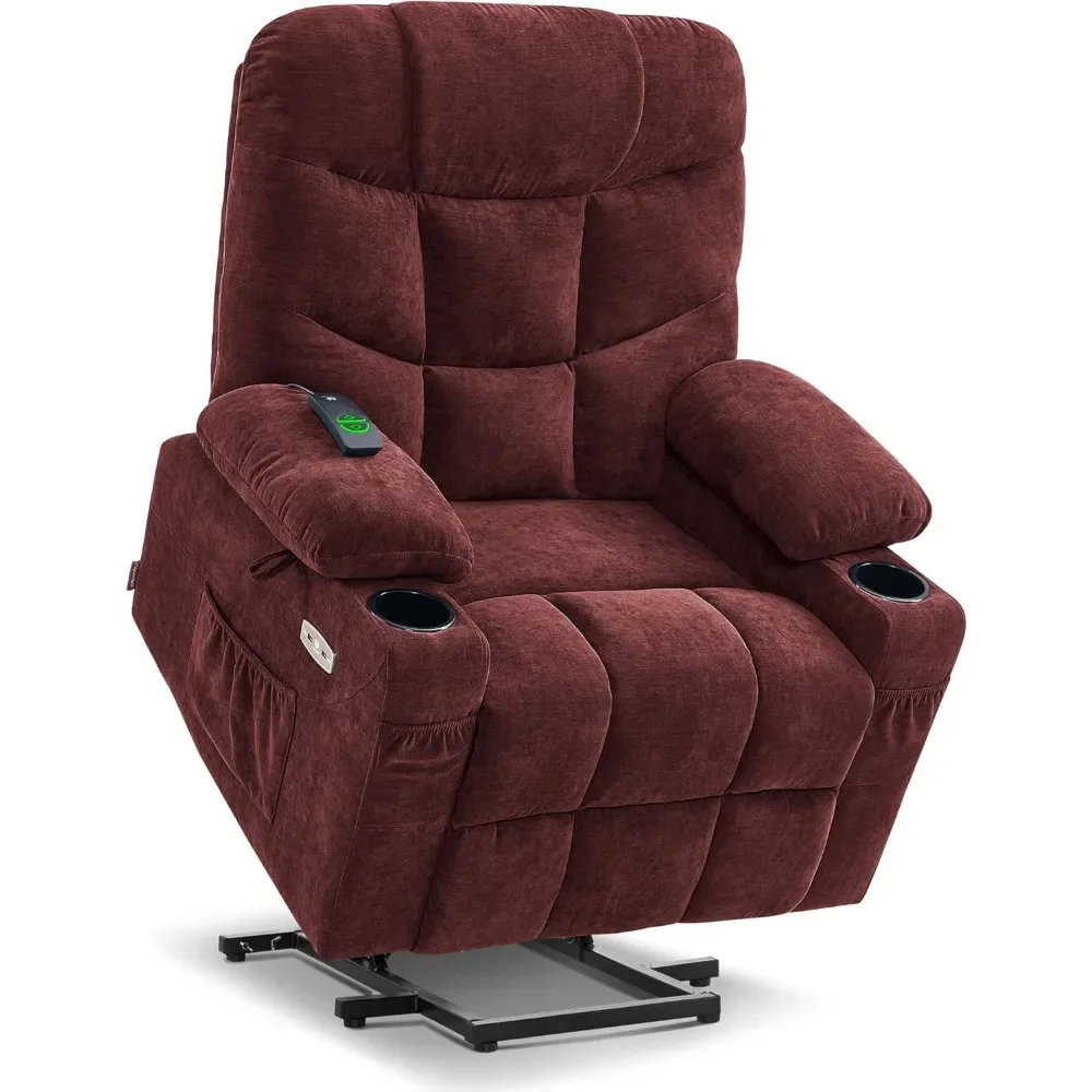 Power Lift Recliner Chair with Extended Footrest for Elderly People, Fabric 7287 (Burgundy, Medium-Regular)