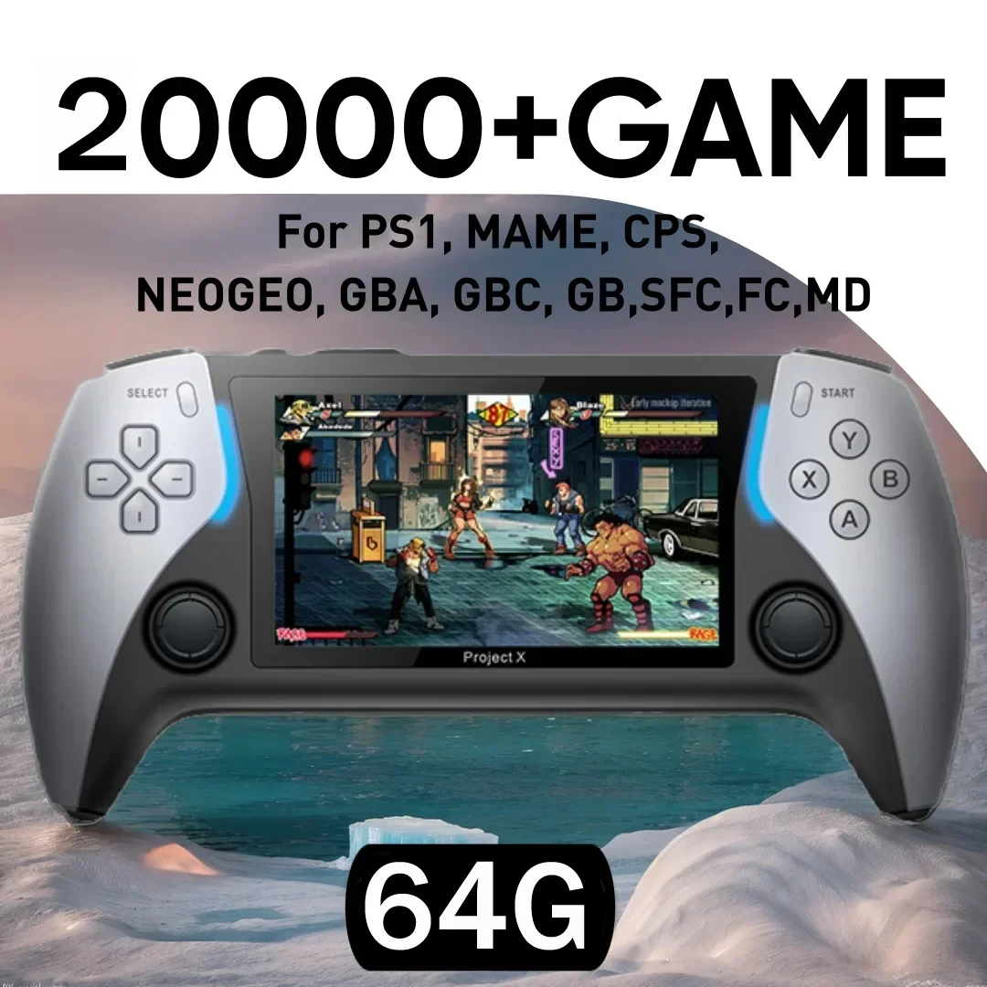 64Gb 20000 + Games Nieuw Project X Draagbare Pocket Videogameconsole 4.3 "Ips Schermondersteuning Ps1 Retro Gaming Dual Speaker Stereo