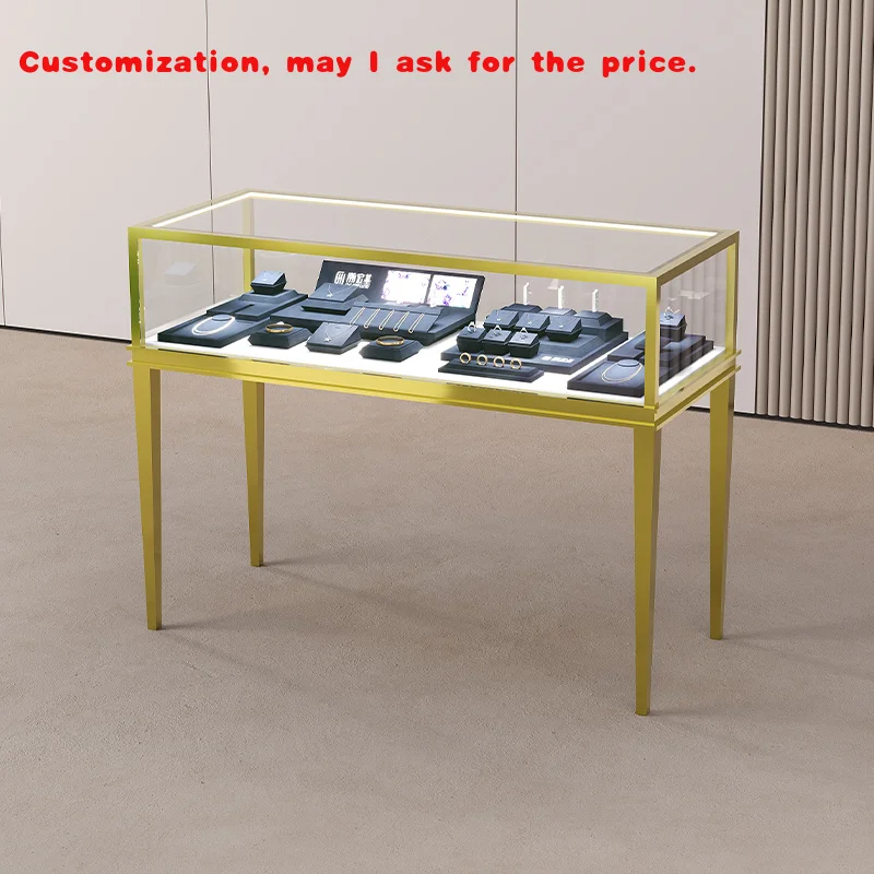 

custom.Luxury Modern Jewelry Store Stainless Steel Custom Tempered Glass LED Light Jewelry Display Cabinet with Custom