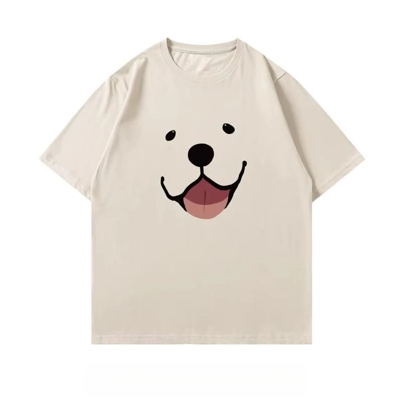 2026 Summer Dog Like Smile Printed Personalized Short Sleeved Summer New  and Women's Fashion Casual Round Neck T-shirt Top