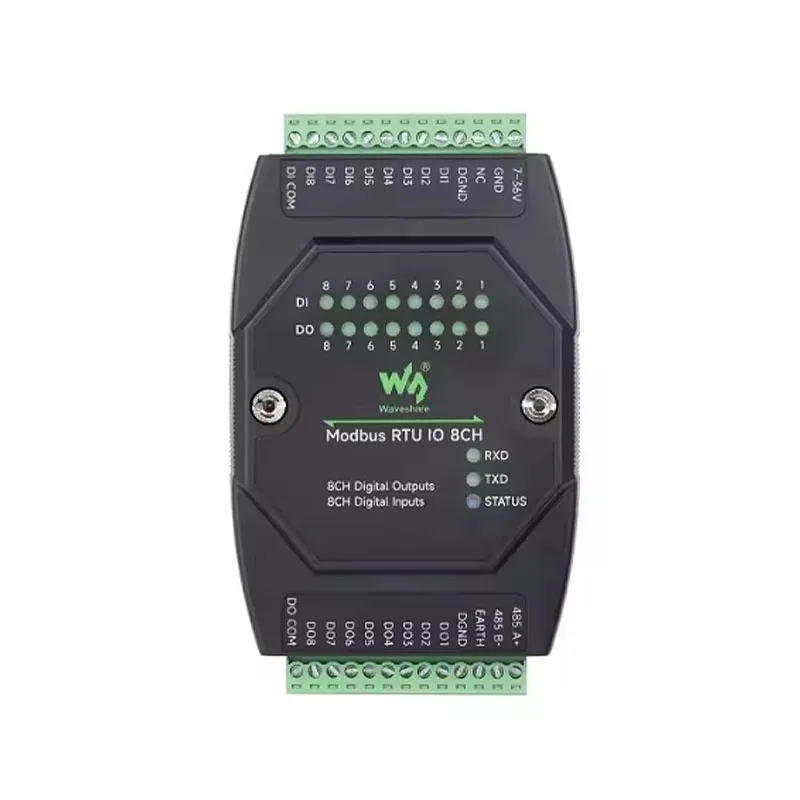 waveshare-modbus-rtu-io-8ch-modulo-industrial-de-entrada-y-salida-digital-de-8-canales-fuente-de-alimentacion-de-voltaje-amplio-dc-7~36v-protocolo-modbus-rtu