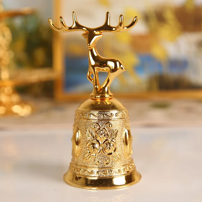 Deer Bell Rose Relief Christmas Tree Hand Bell Bar Restaurant Bar Dining Table Bell Gold Bronze Xmas Festival New Year 2024