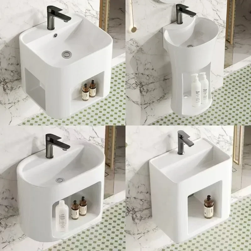 Wall-mounted small apartment wash basin, bathroom with storage compartment, wash basin