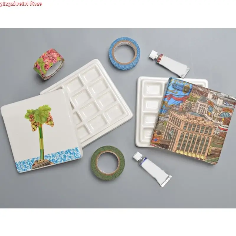 Paleta pintura cerámica E8ba 12 Grids Paleta pintura cerámica para pintura óleo