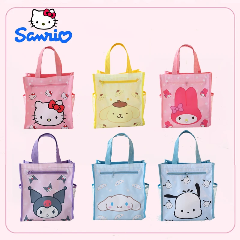 

Sanrio Water Proof Handbags Double-Deck Portable Large Capacity Kawaii Shopping Bag Cartoon Cram Bag Children's Holiday Gifts