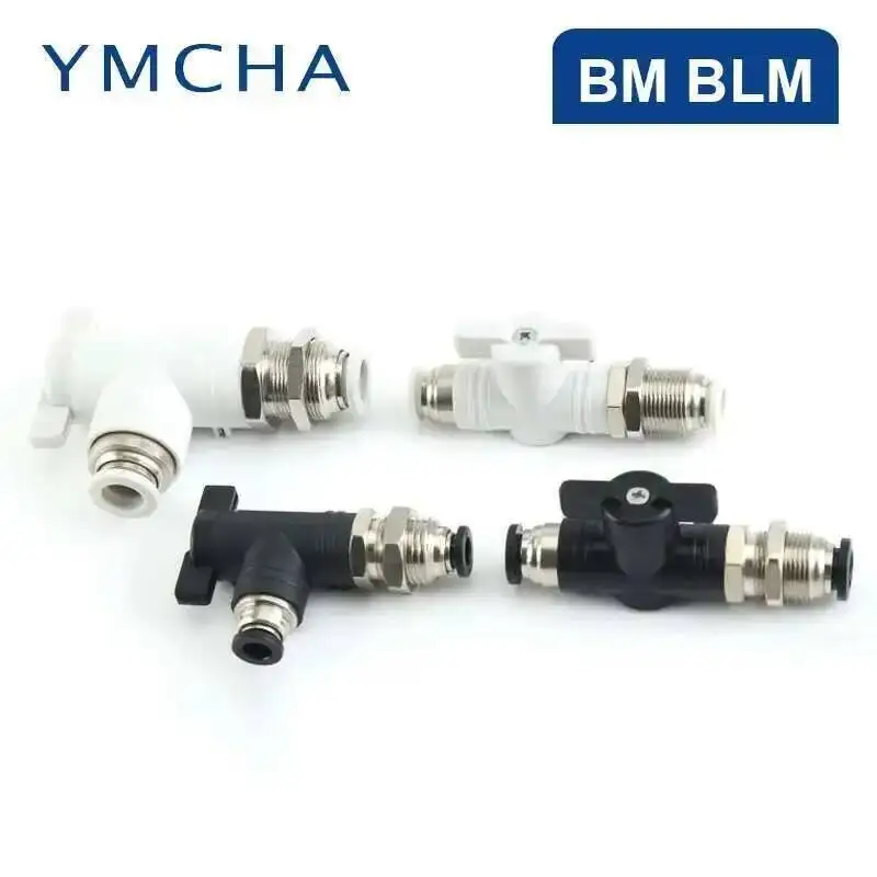 BM BLM-4 อุปกรณ์นิวเมติกวาล์วมือไดอะแฟรมผ่านแผ่น Splint Quick Plug Air ท่อเชื่อมต่อสวิทช์ด้วยตนเอง
