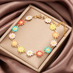 New Charm Colorful Daisy Flower Bracelet For Women Bohemian Crystal Butterfly Bracelet Fashion Wedding Party Jewelry Gift