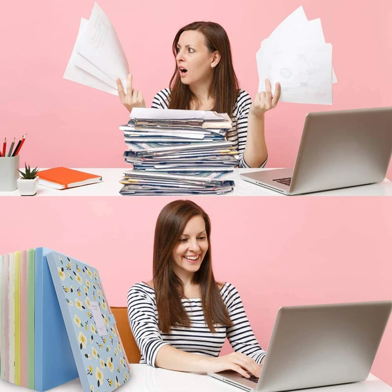 8Pcs Expanding File Folders, Accordion File Organizer With Pockets Snap Closure And Label Stickers For School And Office