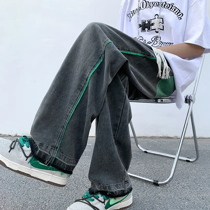 

Oversize Straight Leg Denim Jeans Men's American High Street Waed Casual Wide Leg Pants Color Blo Trendy Haome