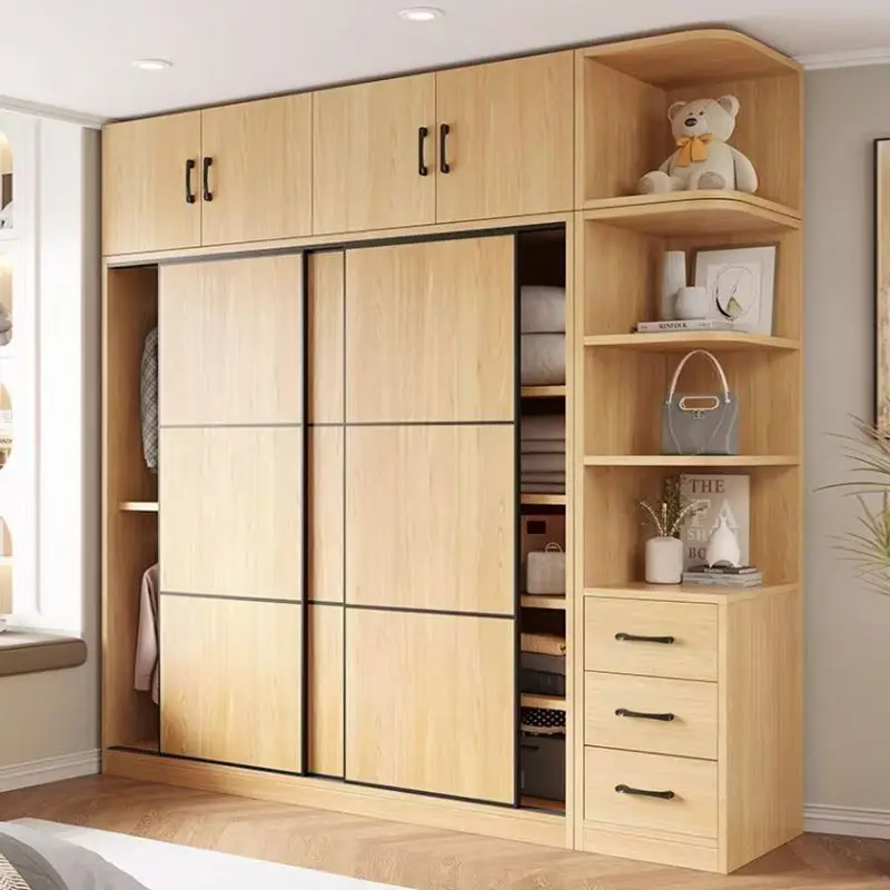 Household bedroom small apartment modern simple wardrobe, small apartment sliding door storage ecological board
