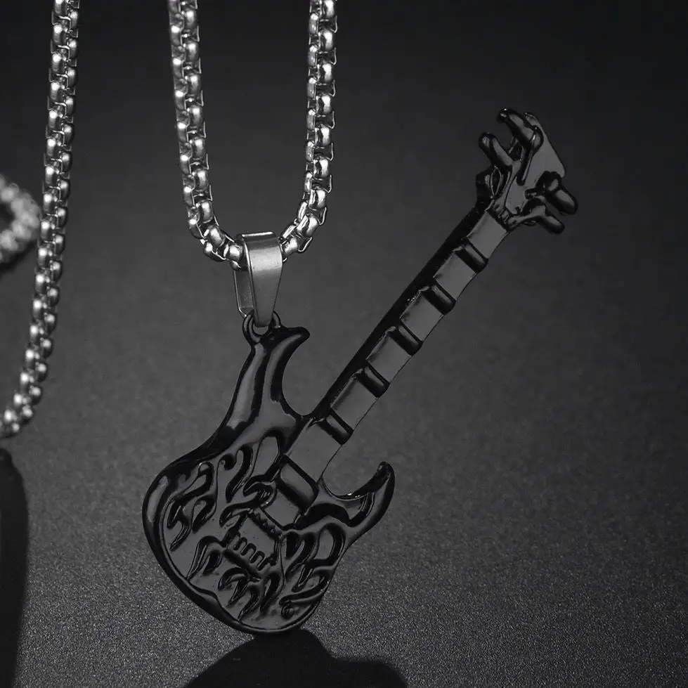 Collar con colgante de guitarra y instrumento Musical Vintage para hombre, cadena larga con cuello, regalos de vacaciones estéticos de verano