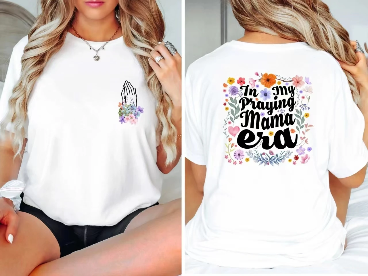 In My Playing Mam Era Slogan Women T-shirt Cartoon Elegance Flowers in Clusters Two-sided Print Holiday Comfort Female Shirt