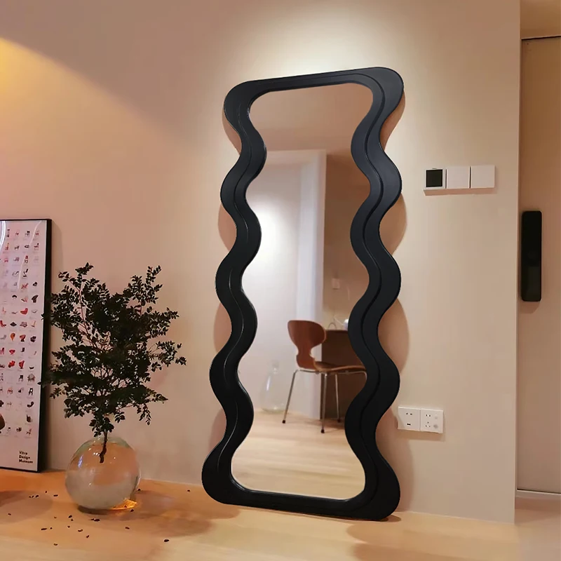 

Makeup Art Mirror Wall Stickers Nordic Irregular Wavy Full-body Dressing Shower Mirror Bathroom Grand Miroir House Decoration