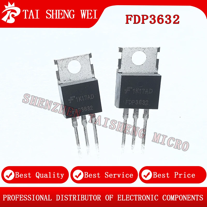 

10 Pcs New FDP3632 P3632 80A/100V Package TO-220 N-Channel FET New