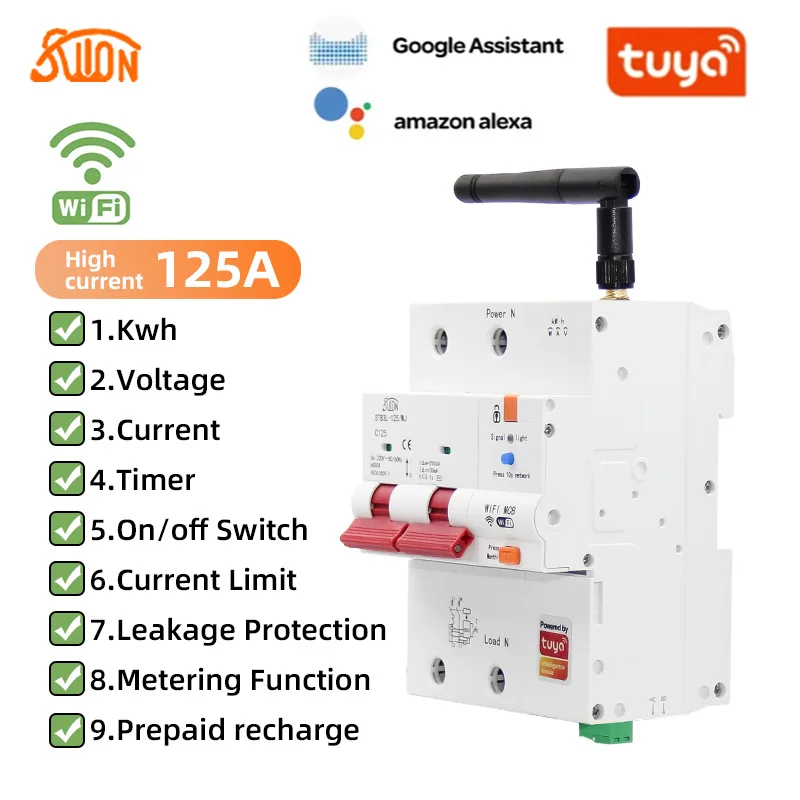 

Wi-Fi измерительный выключатель утечки, приложение для мобильного телефона, беспроводной пульт дистанционного управления, статистика мощности, интеллектуальный пустой 125A