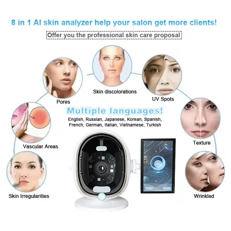 Analizator skóry twarzy 3D online, symulator analizy skóry twarzy z AI, skaner twarzy, magiczny analizator skóry twarzy, analizator skóry.