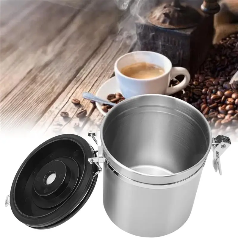 GTBL Coffee With Spoon 1.5L Cool Bean Storage Stainless Steel Airtight Container For Shop Coffee Canister Date Tracking
