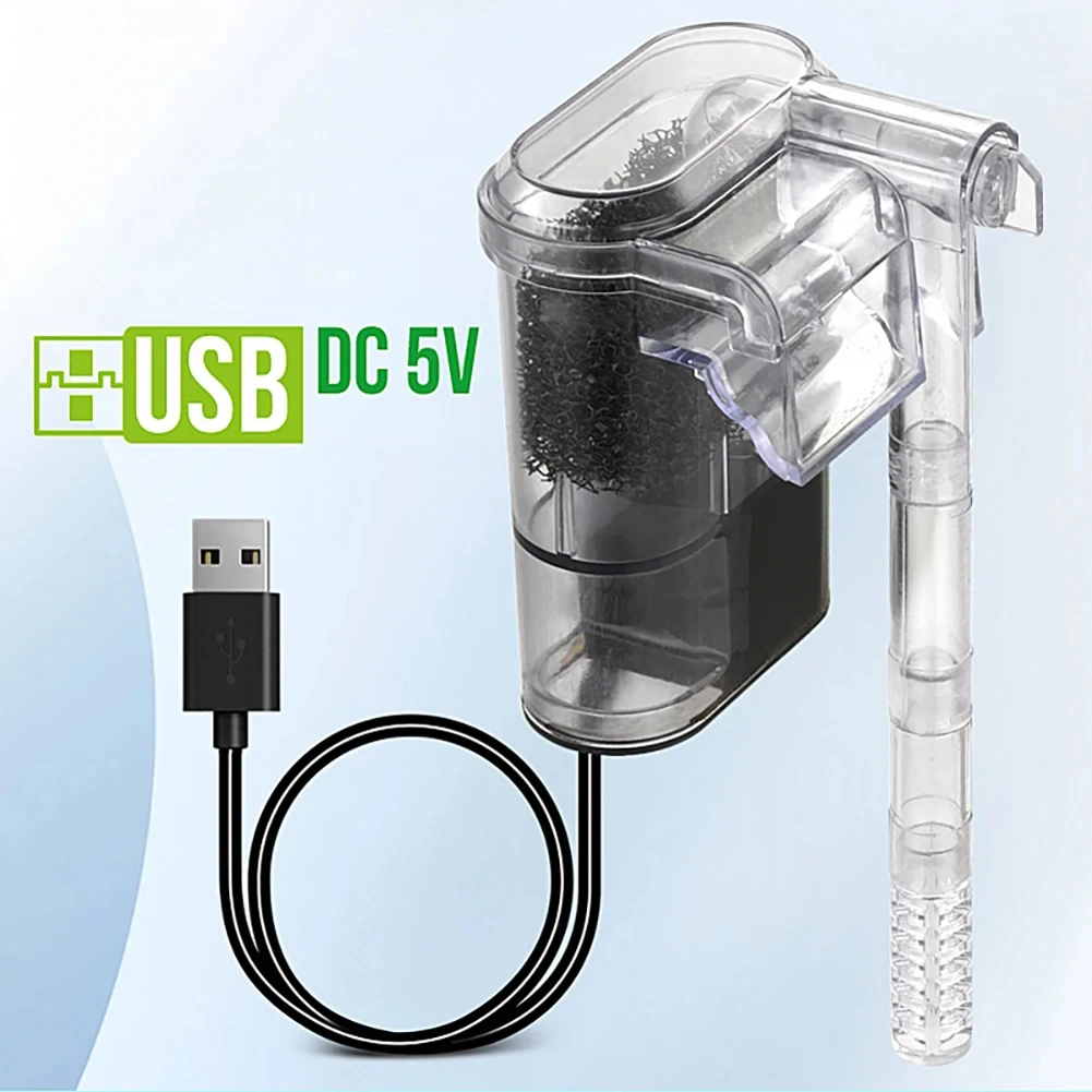 Aquarium Filter Mini Silent USB Waterfall Fish Tank Filter Adjustable Water Volume Wall Mounted USB Fish Tank Filtration Device