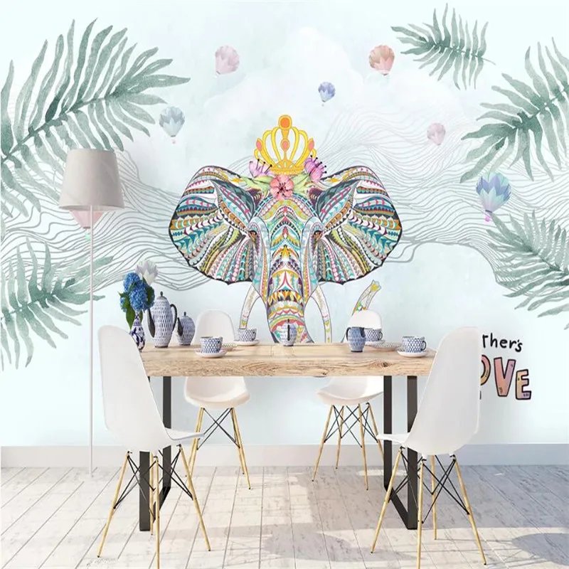 

Tropical Plants Abstract Line Thailand Elephants Background Mural Wallpapers for Living Room Bedroom 3D Wall Papers Home Decor