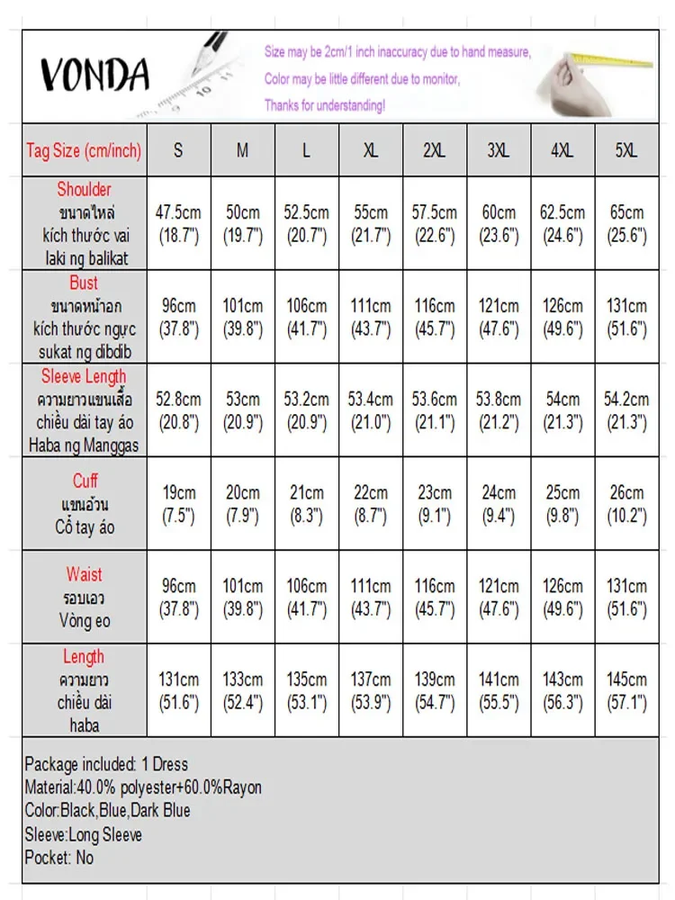 เดรสยาวไซส์ใหญ่พิเศษ 5XL ยี่ห้อ VONDA สำหรับผู้หญิง ชุดเดรสยาวแขนยาวสไตล์ลำลองสำหรับฤดูใบไม้ร่วง เสื้อเชิ้ตยาวแต่งระบาย ชุดเดรสแฟชั่นสีพื้นสไตล์สตรีทแวร์สำหรับงานปาร์ตี้