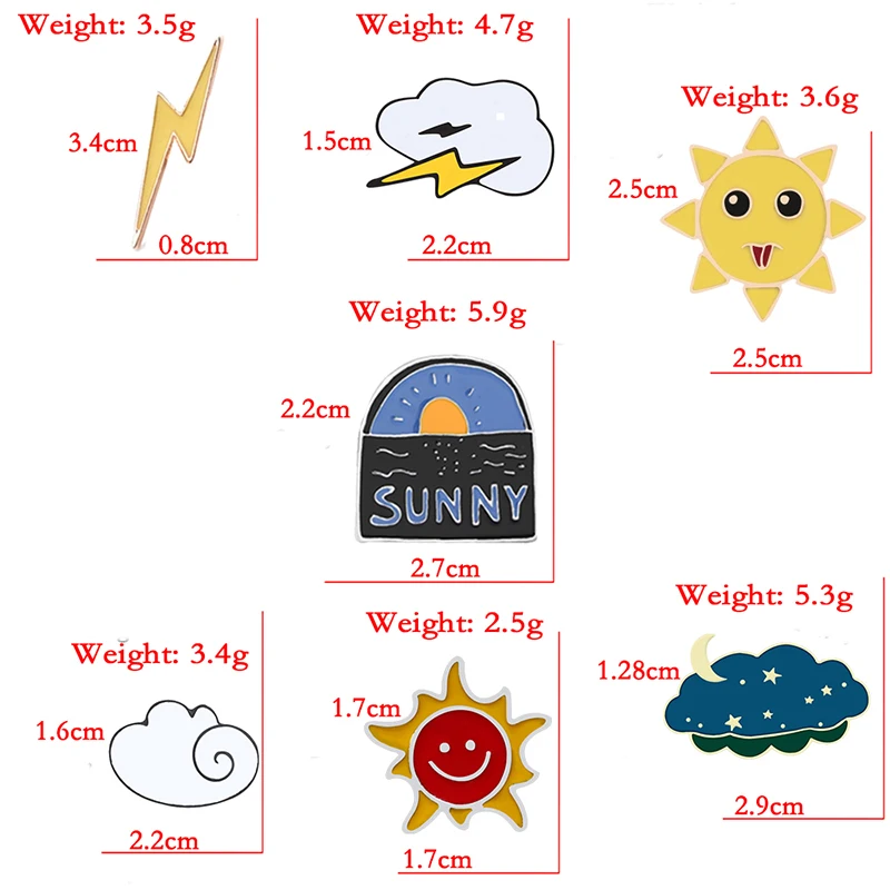 ไอคอนสภาพอากาศ Pins Sea Sunrise Moon Star Night เข็มกลัด Smile Sun Lightning Cloud เคลือบ Pin เสื้อผ้าป้ายของขวัญเครื่องประดับสําหรับเด็ก