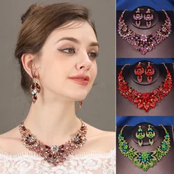 3pcs/set Gorgeous Purple Crystal Bridal Jewelry Sets for Women  Earrings Necklaces WeddingSet Fashion Jewelry