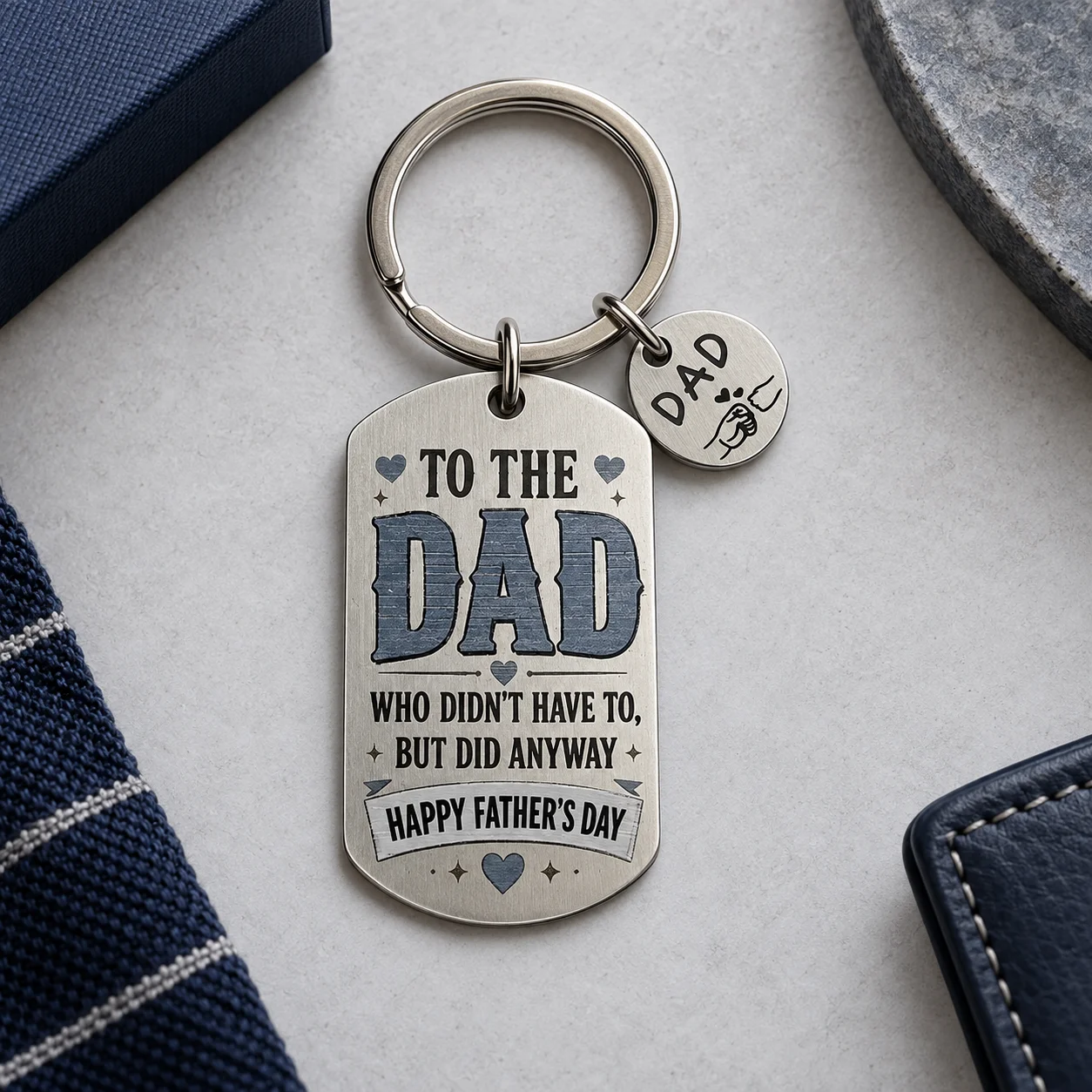 Step Dad Inspirational Keychain, Dog Tag Engraved Key Ring with DAD Charm, Father’s Day Gift for Stepfather, Bag Pendant Accesso