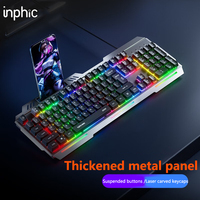 Inphic USB Wired Gaming Keyboard 104 Key Silent Gamer Keyboard for Computer Laptop With Mobile phone placement