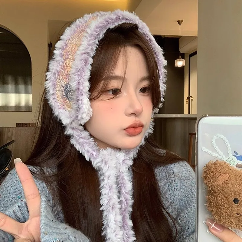 Spring Autumn Warm Riding Cute Wool Korean INS Style Ear Cover Y2K Millennium Maillard Vintage Gradient Color Plush Earmuffs