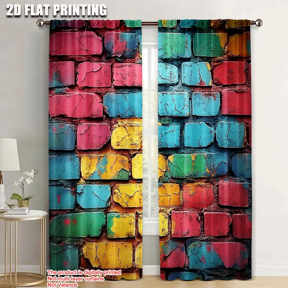 

2pc, Curtain Colored brick wall Blackout Polyester Festive Holiday for All Occasions