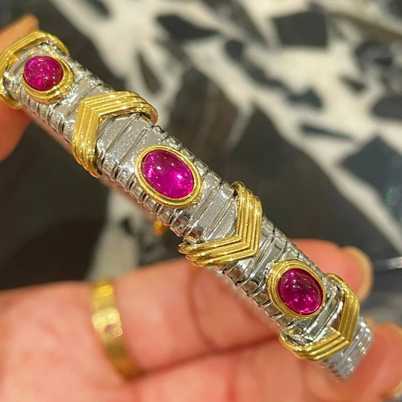 

Браслет Bellux S925 из серебра с позолотой 18K, винтажный, с рубинами, эластичный, универсальный, очаровательное украшение для повседневного использования