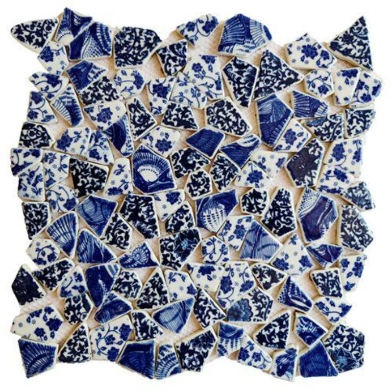1pcs Blue White Ceramic Mosaic Pool Fish Pool Bathroom Background Wall Chinese Outdoor Anti-slip Wear-resistant Tiles Decoration