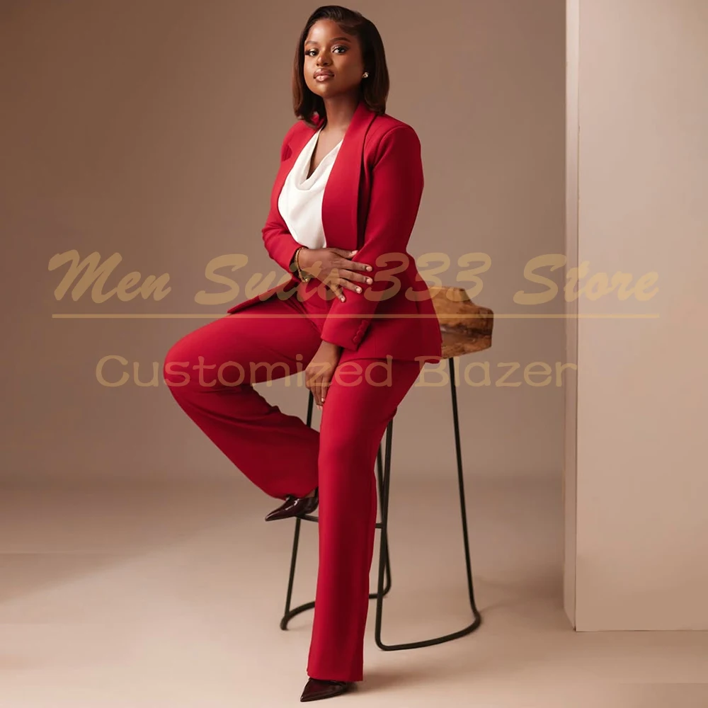 Rote Ein-Knopf-Damenanzüge, modisch, schmale Passform, maßgeschneidert, einfarbig, 2-teilig, Jacke, Hose, komplette Sets, modische Damenbekleidung