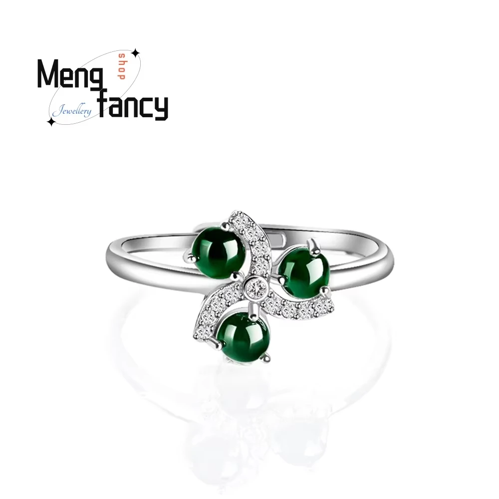Natural A Goods Emerald Ring S925 Silver Inlaid Fashion High-Grade Hand Accessories Adjustable Fashion Best Luxury Jewelry Gift