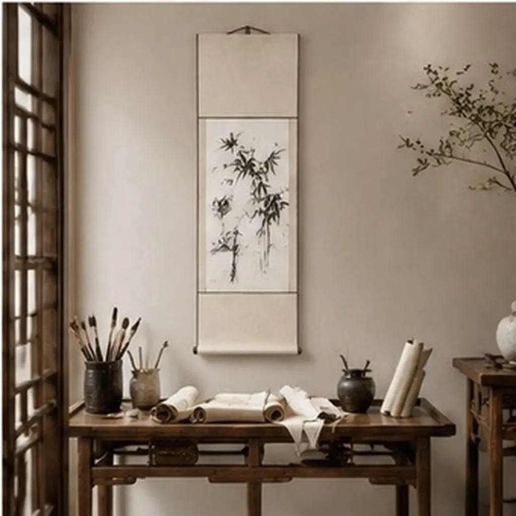 Vintage Blank Chinese Calligraphy Scroll Traditional Wax Resist Xuan Paper Painting Practice Hanging Wall Scroll for Asian Art