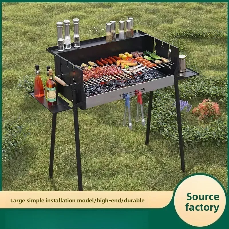Three Sided Stainless Steel Large Outdoor Portable Windproof Grill Storage Korean Bbq Barbecue Grill Bbq Grill Barbeque JJ156