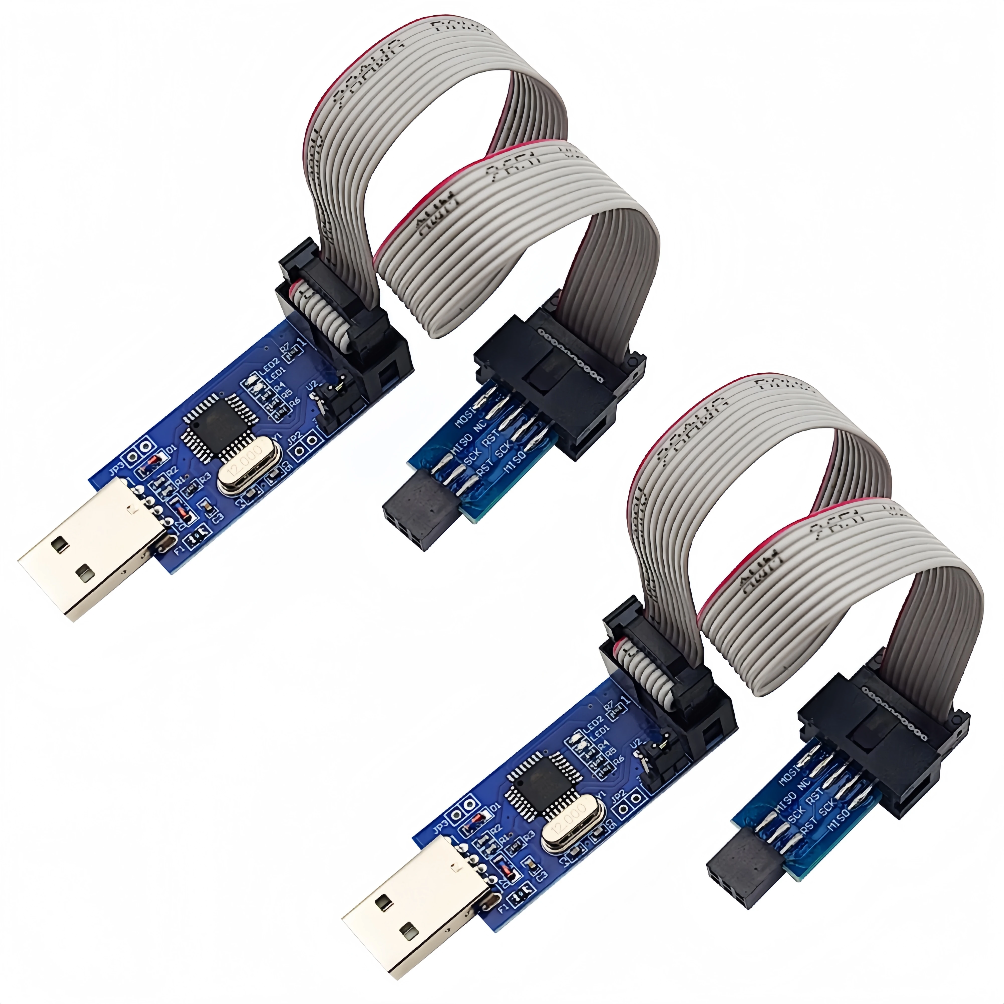 2Sets 10Pin to 6Pin Adapter Board with Cable, USBASP Downloader Programmer for ATMEL 51 AVR USB ISP ASP Microcontroller