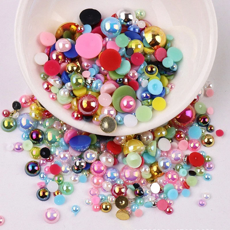 120pcs/5g Multi-sized ABS Semi-circular Imitation Pearls Loose Spacer Seed Beads for Needlework Jewelry Making DIY Nail Sewing
